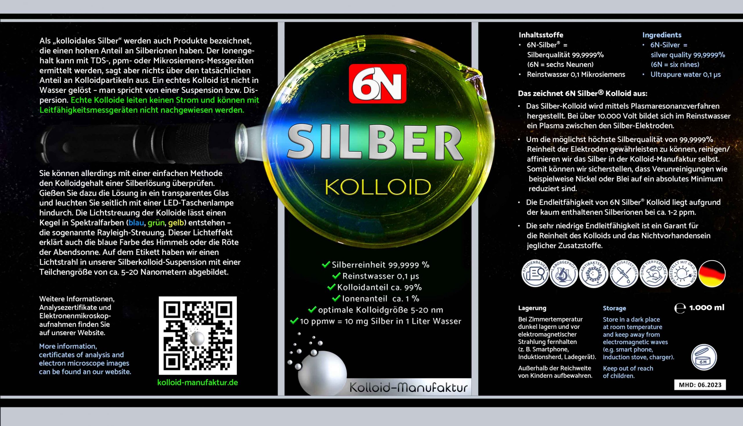 Etikett kolloidales Silber 1000ml